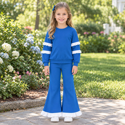 Baby Girls Kids Long Sleeves Tops Bell Pants Blue Set Cotton Clothes