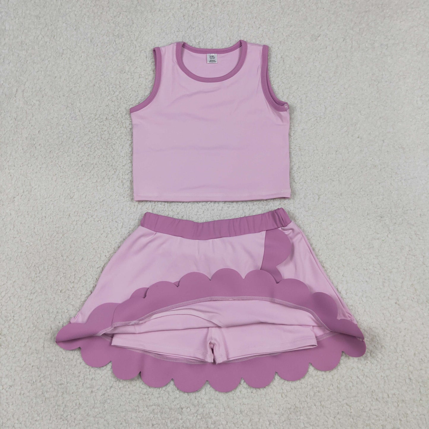Baby Girls Kids Sleeveless Shirt Scallop Skirt Shorts Yoga Active Set Clothes