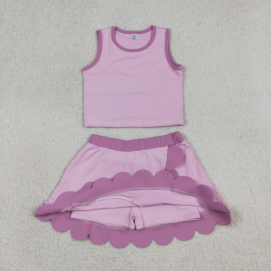 Baby Girls Kids Sleeveless Shirt Scallop Skirt Shorts Yoga Active Set Clothes
