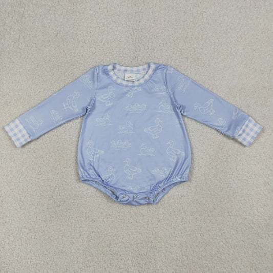RTS Baby Boys Infant Blue Long Sleeves Ducks Bubble Romper