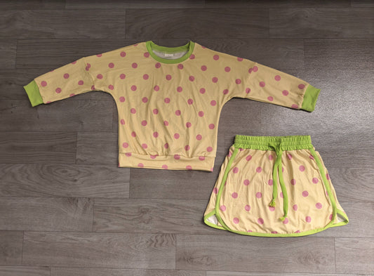 No moq Preorder Baby Girls Kids Long Sleeves Dots Shirt Skirt Shorts Yellow Set Clothes