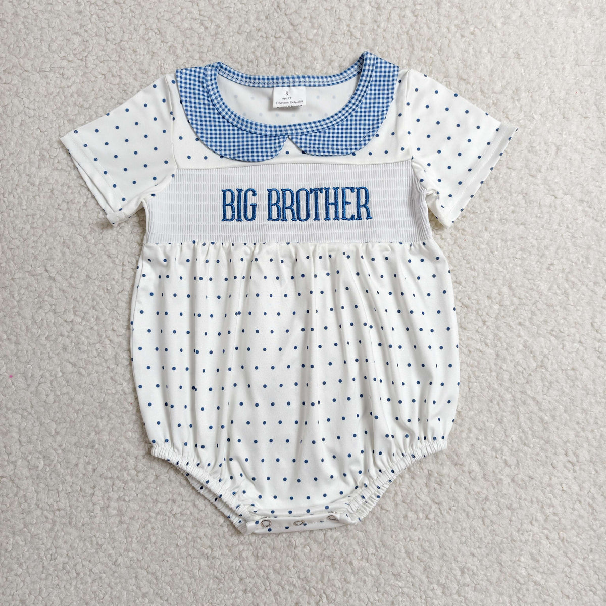 Baby Boys Infant Short Sleeves Embroidery Big Brother Smocked Bubble Romper