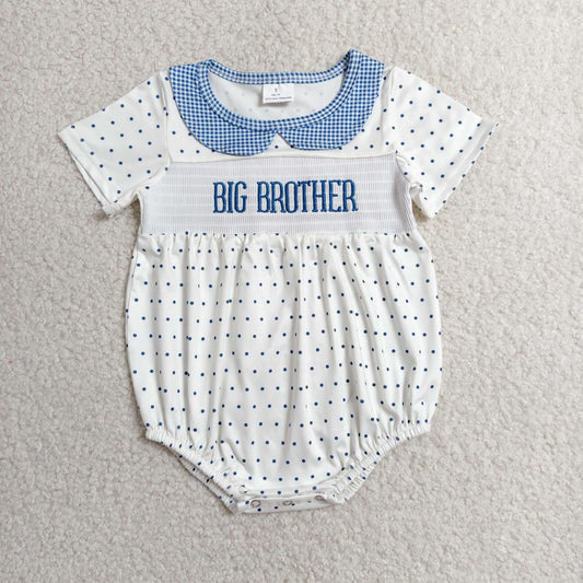 Baby Boys Infant Short Sleeves Embroidery Big Brother Smocked Bubble Romper