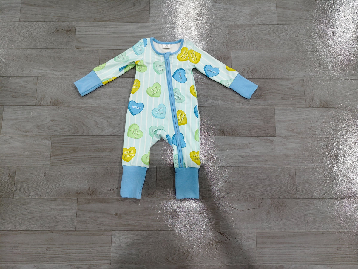 No moq Preorder Baby Boys Infant Valentine Hearts Stripes Zipper Footie Sleeper Romper Clothes