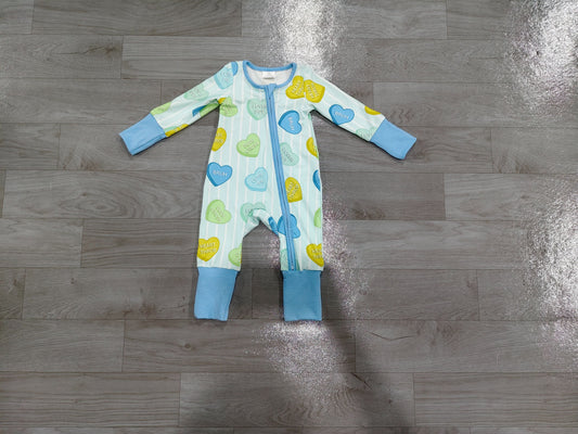 No moq Preorder Baby Boys Infant Valentine Hearts Stripes Zipper Footie Sleeper Romper Clothes