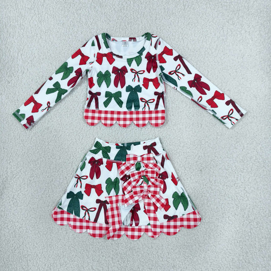 Baby Girls Kids Long Sleeves Christmas Bows Shirt Scallop Skirt Shorts Yoga Active Set Clothes