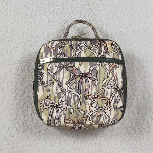 Baby Girls Kids Camo Bows Print Lunch Box Picnic Thermal Bag
