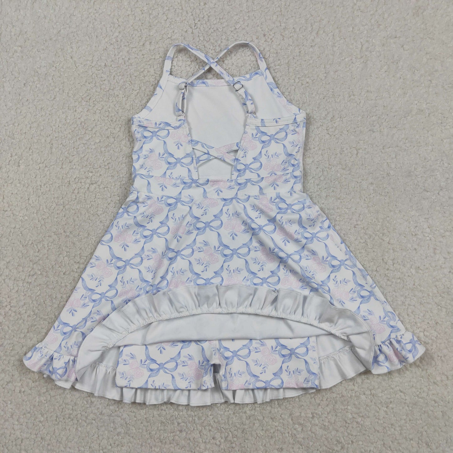 Baby Girls Kids Sleeveless Blue Bows Flower Shorts Knee Length Ruffle Dress