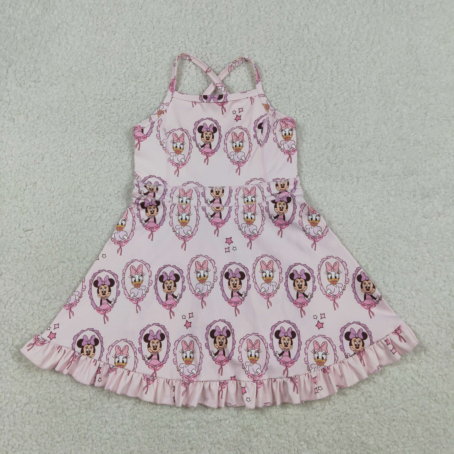 RTS Baby Girls Kids Straps Cartoon Yoga Active Shorts Ruffle Knee Length Dress