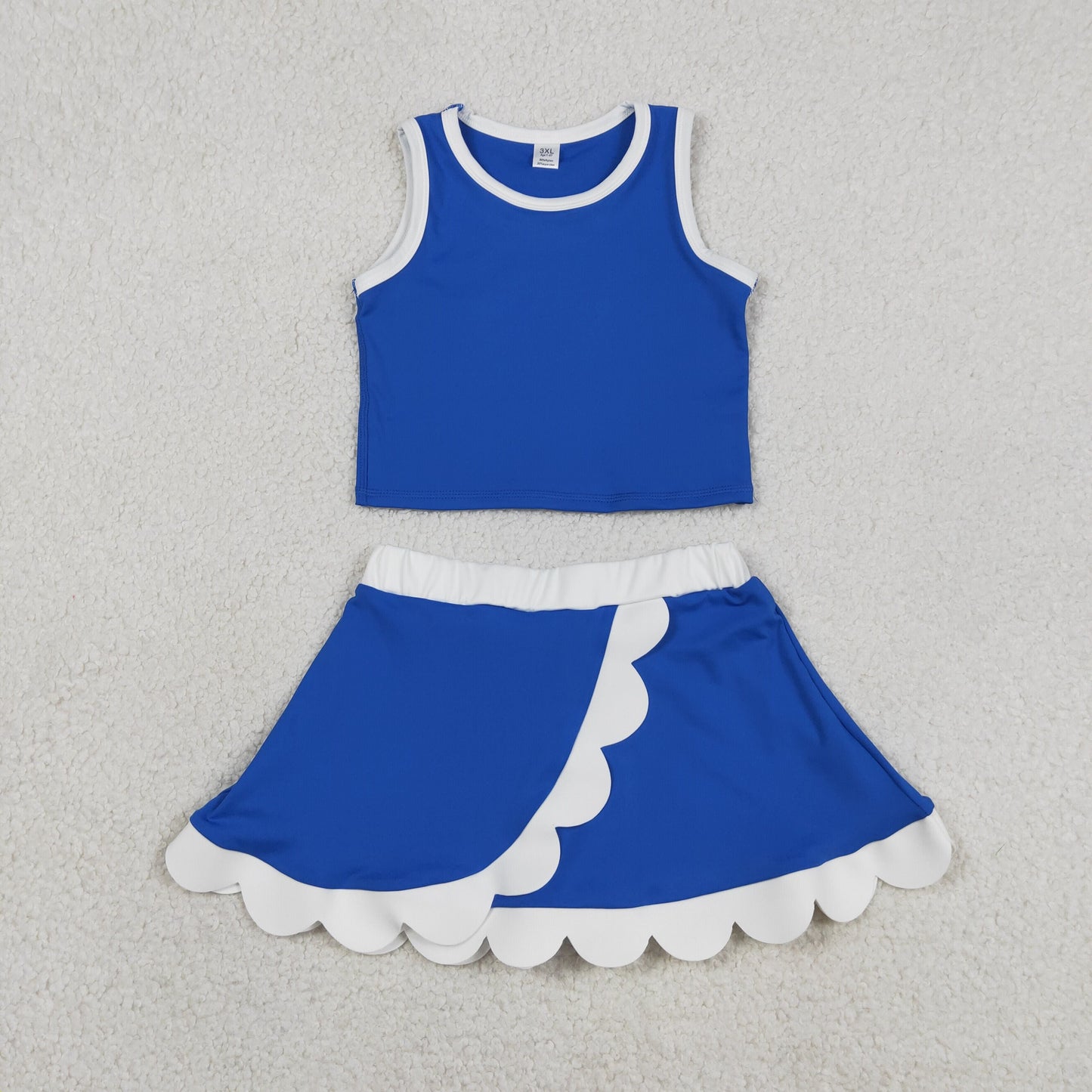 Baby Girls Kids Shirt Scallop Skirt Shorts Yoga Active Blue Set Clothes