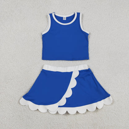 Baby Girls Kids Shirt Scallop Skirt Shorts Yoga Active Blue Set Clothes