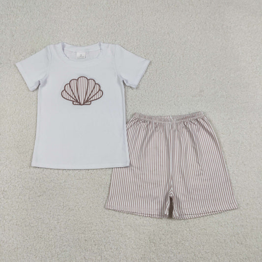 Baby Boys Short Sleeves Embroidery Shell Shirt Stripes Shorts Clothes Set