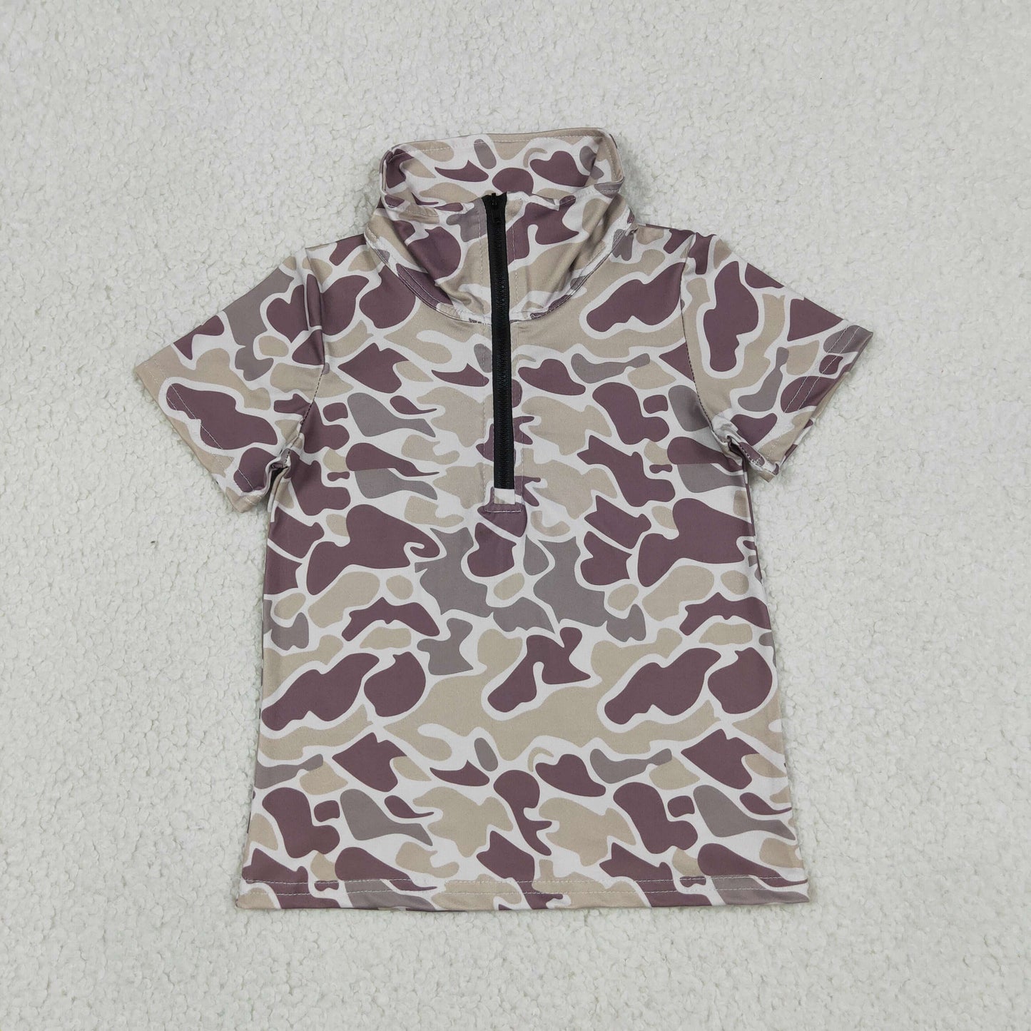 Baby Boys Kids Short Sleeves Dark Grey Camo Zipper Pullover Shirt Tops