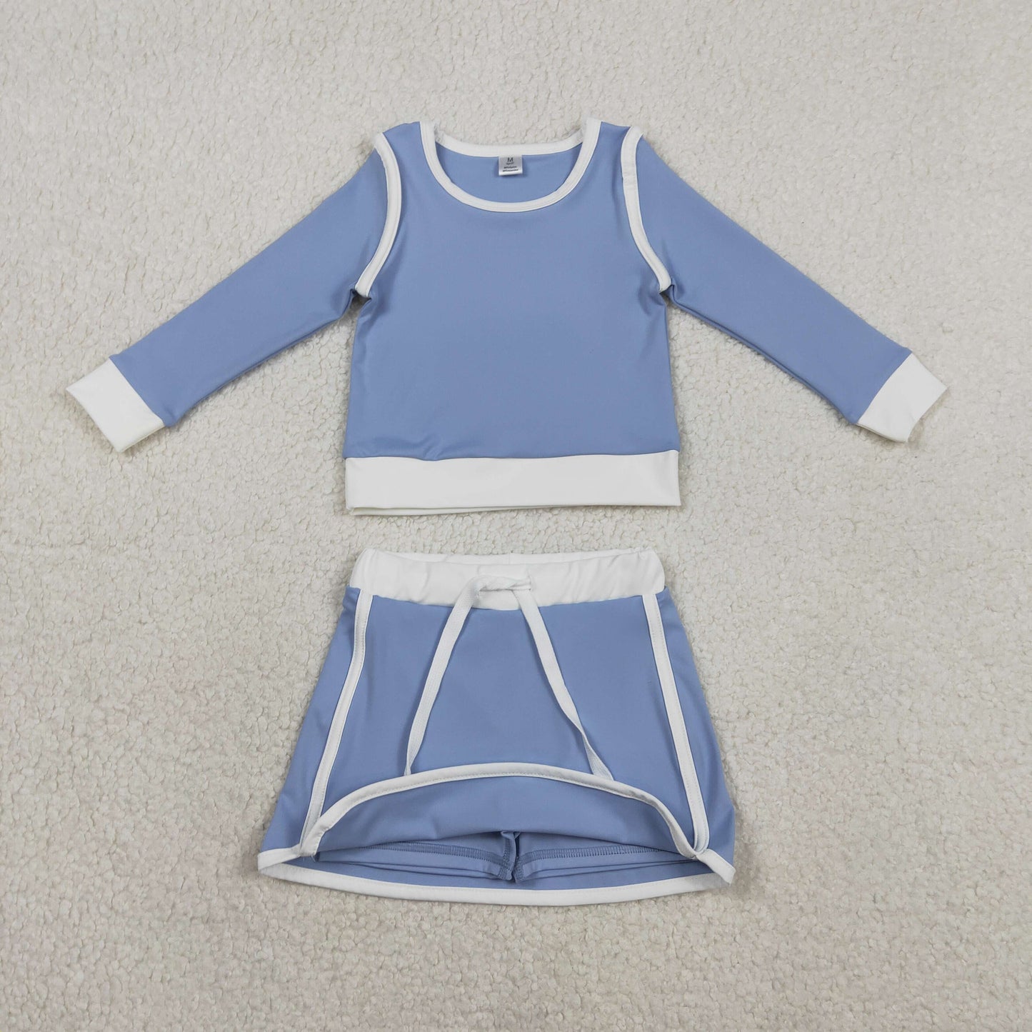 RTS Baby Girls Kids Blue Long Sleeve Shirt Skirts Shorts Yoga Active Clothes Set