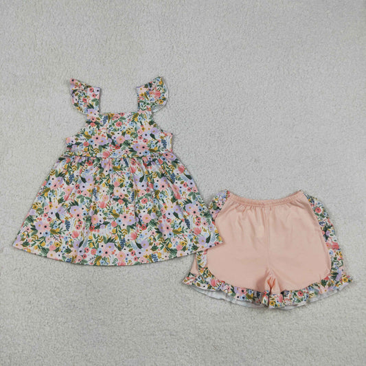 Baby Girls Kids Short Sleeves Flower Tunic Ruffle Shorts Set Clothes