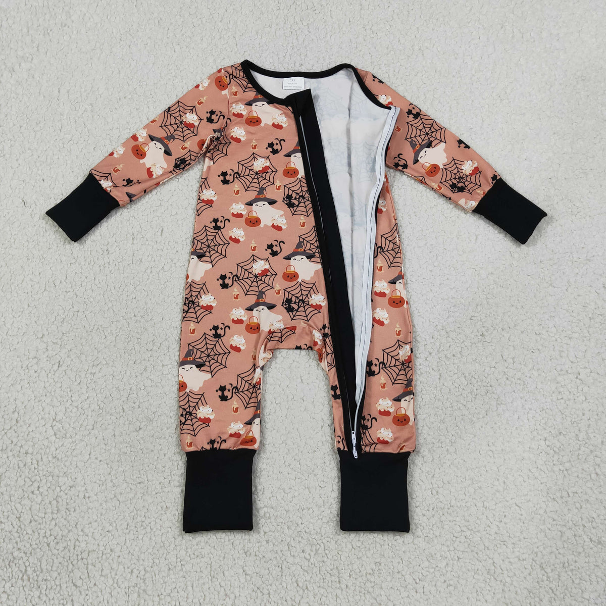 Sibling Baby Boys Kids Long Sleeves Halloween Pumpkins Ghosts Zip Romper Buttons Shirt Clothes