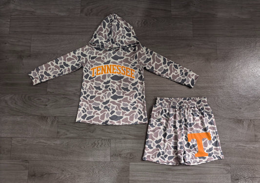 No moq Preorder Baby Boy Kids Grey Long Sleeves Camo Hoodie Shirt Shorts Team Set
