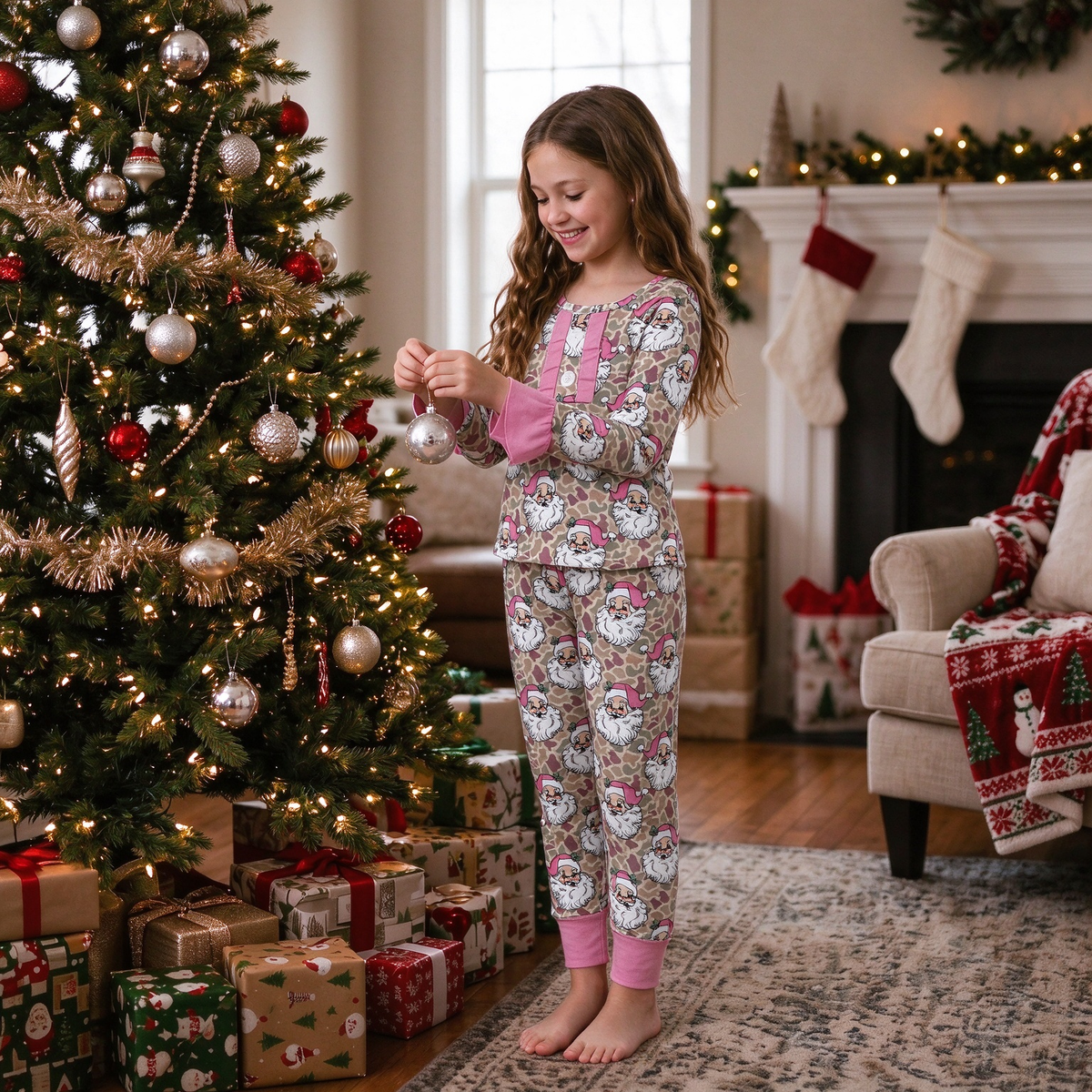 Baby Girls Kids Long Sleeves Christmas Santa Shirt Pants Pajamas Set Camo Clothes