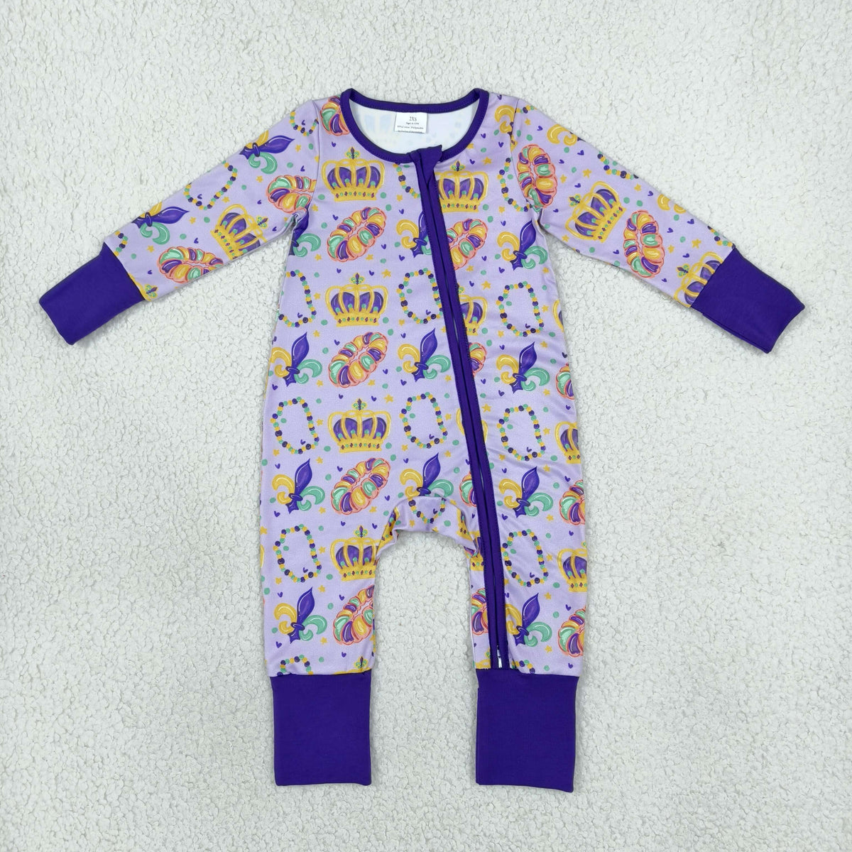 Baby Toddler Kids Long Sleeves Flower Donuts Mardi Gras Zipper Footie Sleeper Romper Clothes