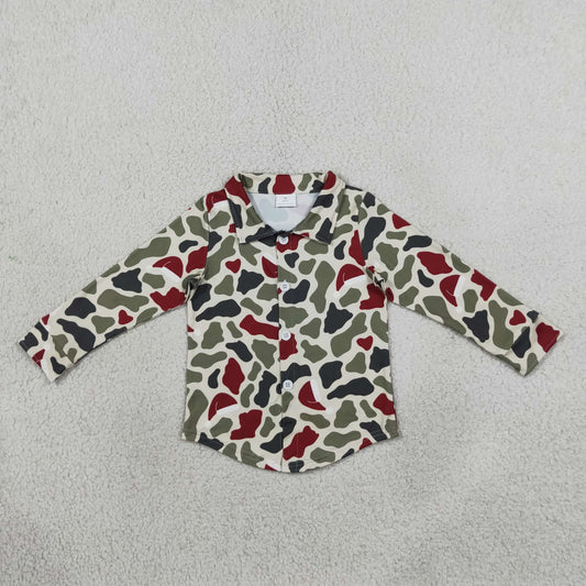 Baby Boys Kids Long Sleeves Green Red Camo Buttons Shirt Tops