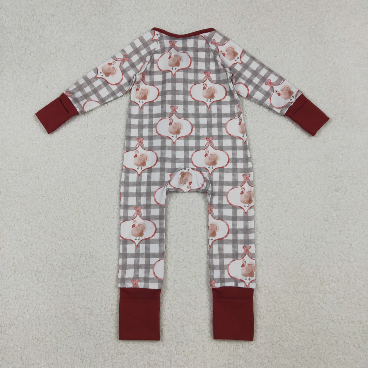 Girls Infant turky Bows Plaid Thanksgiving Zipper Sleeper Romper