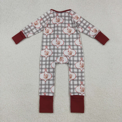 Girls Infant turky Bows Plaid Thanksgiving Zipper Sleeper Romper