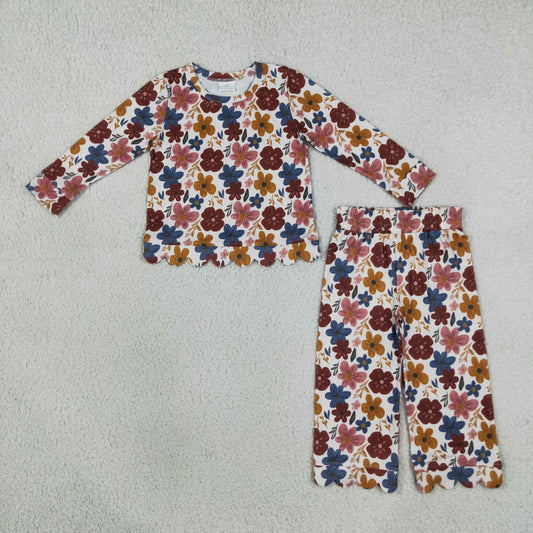 Baby Girls Kids Long Sleeves Flower Shirt Pants Scallop Set Clothes