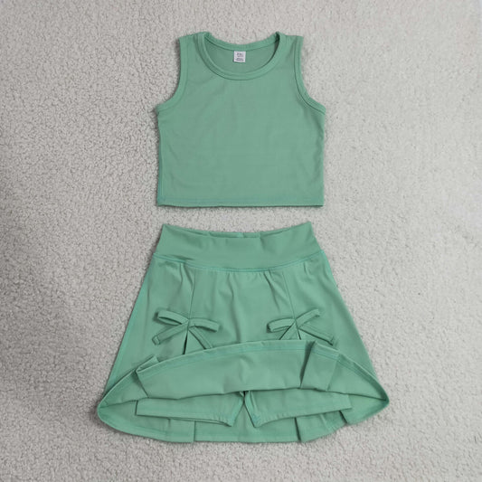 Baby Girls Kids Green Tops Shorts Skirt Shorts Summer Yoga Active Clothes Set