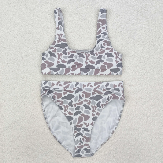 US Shop Adult Women Grey Camo Tops Bummies Set Swimsuit