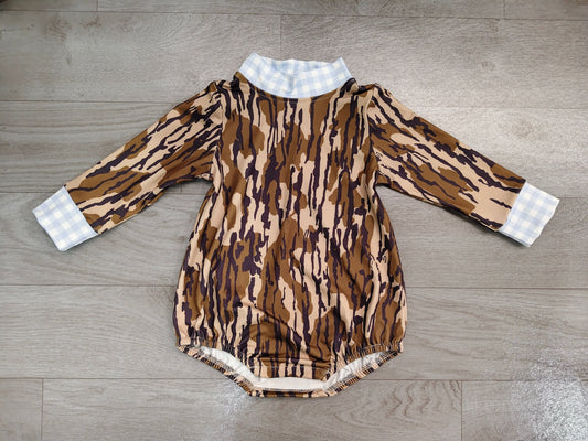 No moq Preorder Baby Boys Infant Long Sleeves Olive Camo Print Romper Clothes
