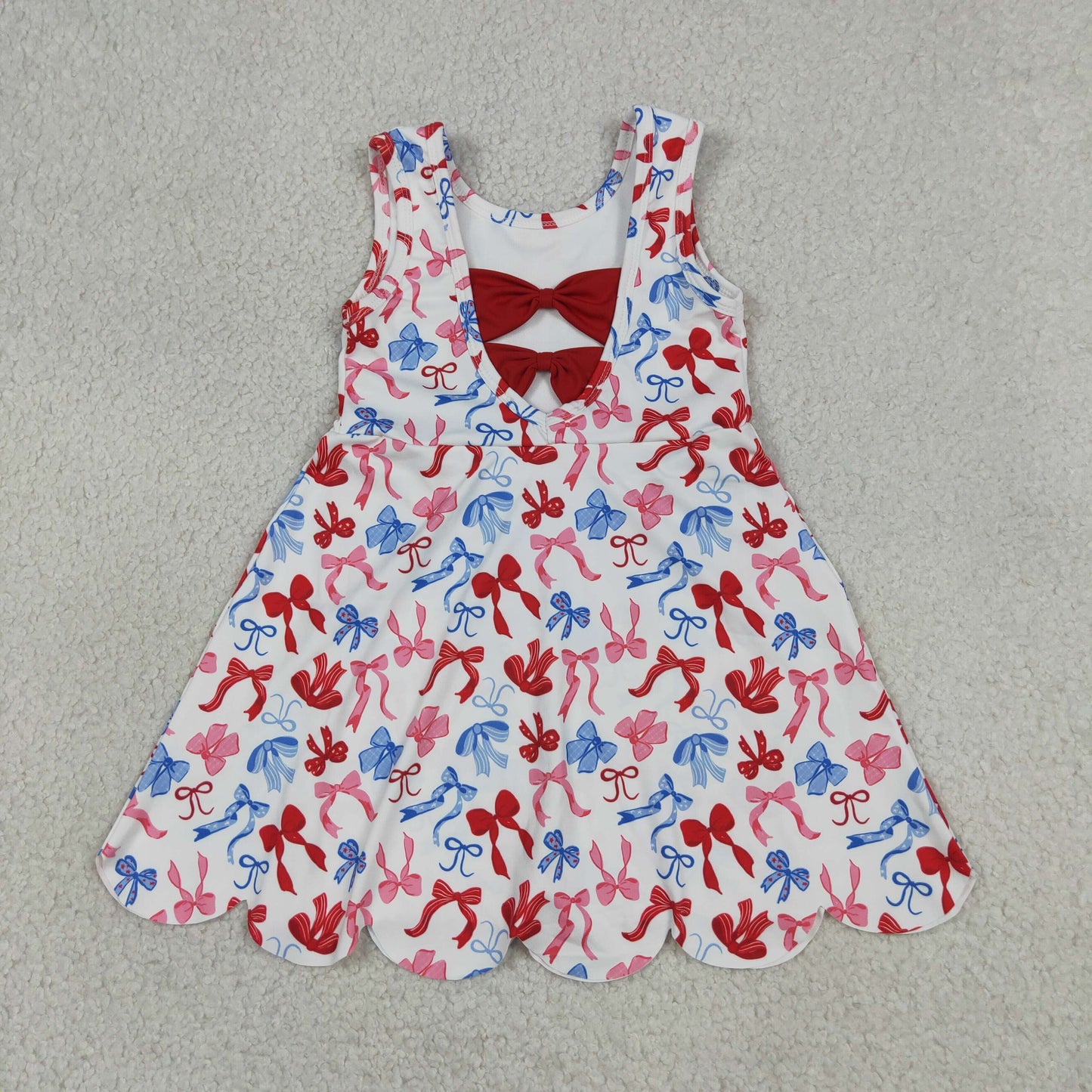 Baby Girls Kids Sleeveless Bows 4th of July Shorts Scallop Knee Length Dress