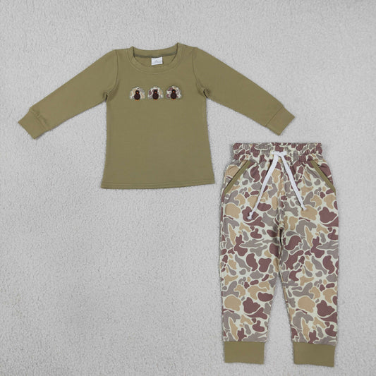 Baby Boys Kids Long Sleeves Embroidery Camo turkey Shirt Pockets Jogger Pants Fall Set
