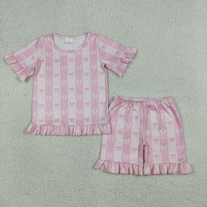 Sibling Baby Girls Short Sleeves Bows Shirts Shorts Summer Clothes Sets