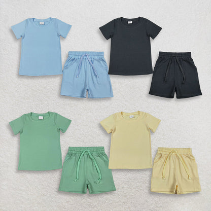 RTS Sibling Baby Boys Kids Short Sleeves Shirts Pockets Shorts Summer Cotton Sets Clothes