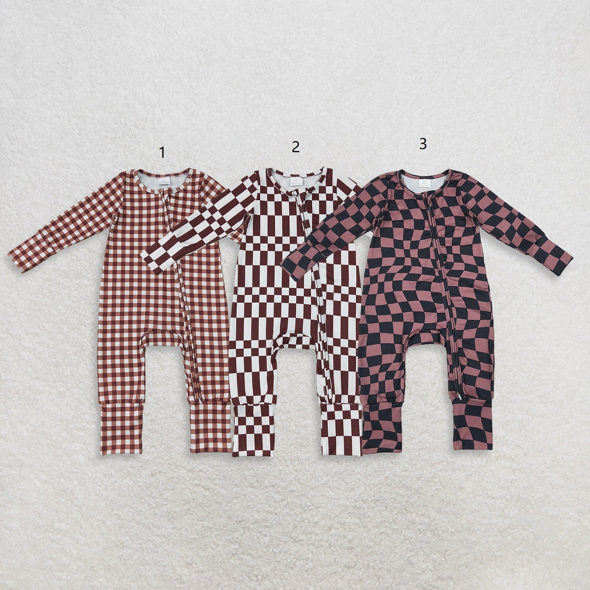 Sibling Baby Boys Long Sleeves Plaid Zipper Footie Sleeper Rompers