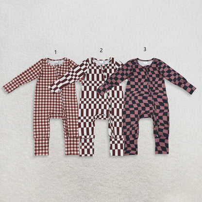 Sibling Baby Boys Long Sleeves Plaid Zipper Footie Sleeper Rompers