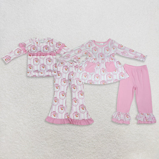 Sibling Baby Girl Kids Christmas Santa Bows Stripes Pockets Tops Pants Pink Sets Clothes