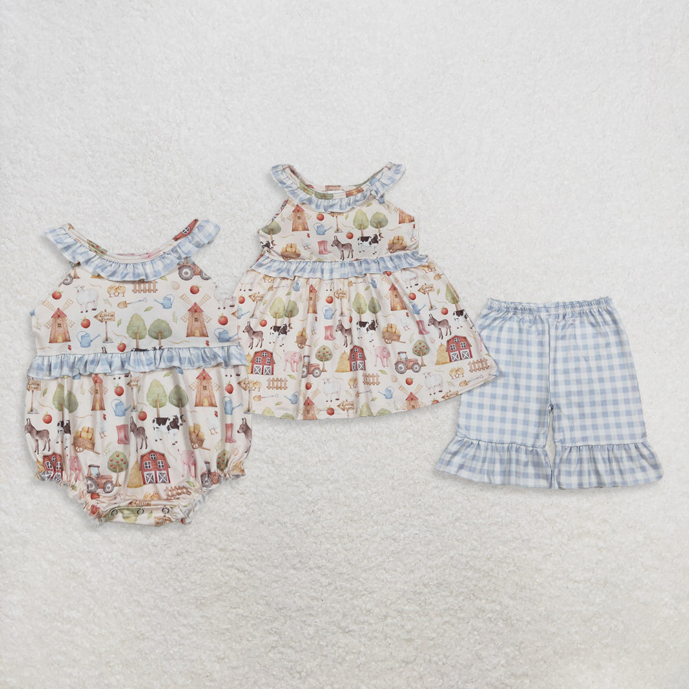 Sibling Baby Girls Kids Farm Animals Ruffle Tops Shorts Set Romper Summer Clothes