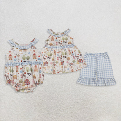 Sibling Baby Girls Kids Farm Animals Ruffle Tops Shorts Set Romper Summer Clothes