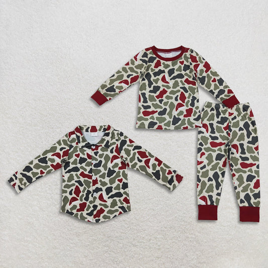 Sibling Baby Boys Kids Long Sleeves Camo Christmas Shirt Set Clothes