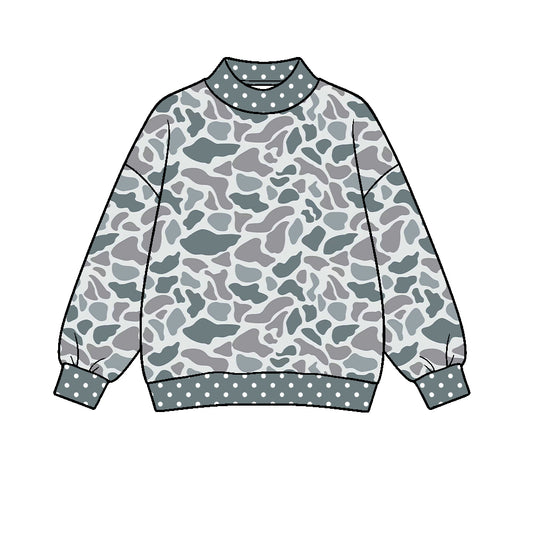 Moq 5 Custom Baby Girls Kids Long Sleeves Grey Camo Print Pullover Shirt Clothes