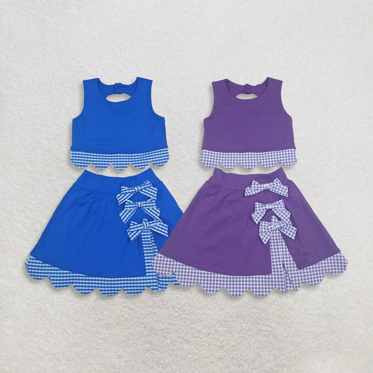 Sibling Baby Girls Kids Scallop Shirts Plaid Bows Skirts Shorts Sets Yoga Active Clothes