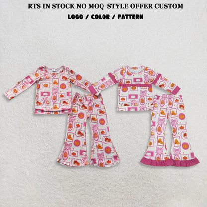 Sibling Baby Girls Kids Long Sleeves Pumpkins Bows Shirts Bell Pants Fall Sets Clothes