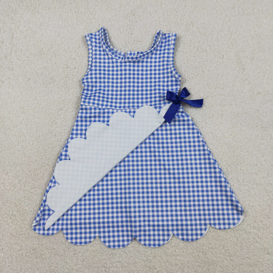 USA Shop Baby Girls Blue Checked Bow Ruffle Yoga Active Shorts Knee Length Scallop Dress