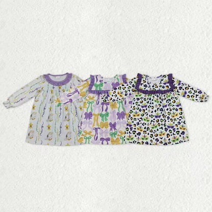 Sibling Baby Girls Kids Long Sleeves Mardi Gras Ruffle Knee Length Dresses
