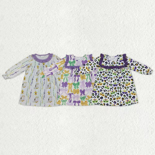 Sibling Baby Girls Kids Long Sleeves Mardi Gras Ruffle Knee Length Dresses