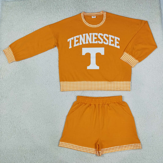 Adult Women Long Sleeves Orange Cotton Shirt Shorts Team Set Clothes