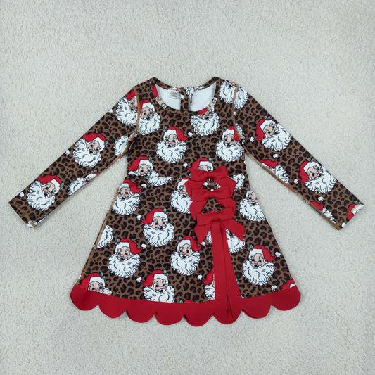 Baby Girls Kids Long Sleeves Christmas Santa Leopard Bows Scallop Dress Yoga Active Clothes