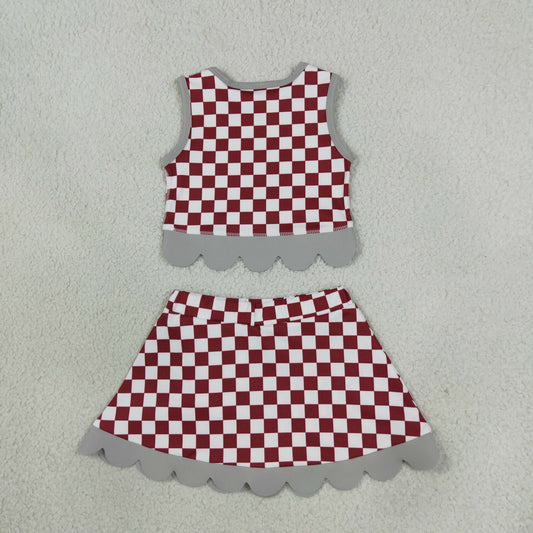 Baby Girls Kids Elephant Checked Shirt Scallop Bows Skirt Shorts Team Set Yoga Active Clothes