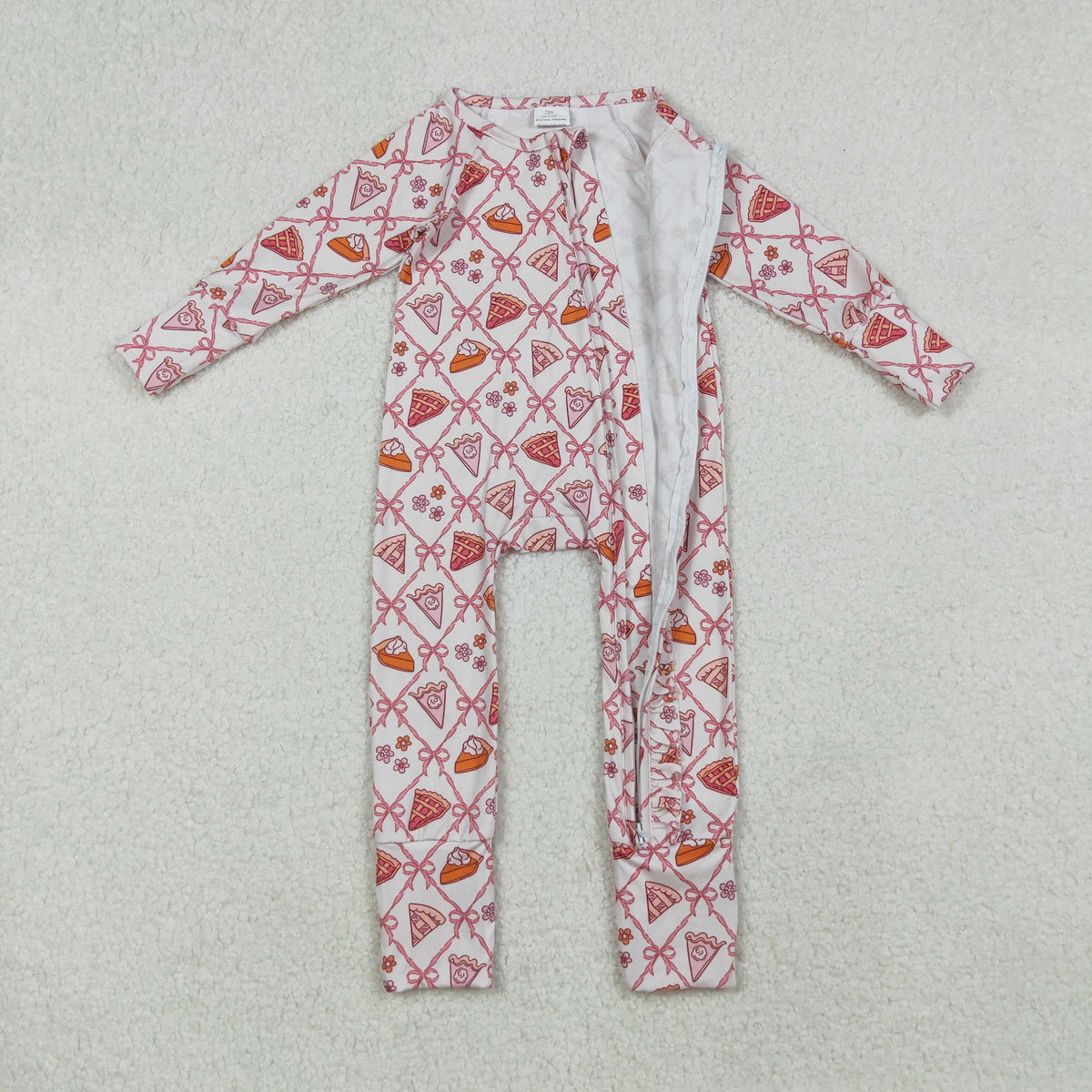 Sibling Kids Girl Long Sleeves Pumpkin Pie Bows Thanksgiving Zipper Romper Pajamas Set